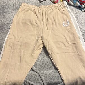 PINK Beige Joggers with White Side Stripe
